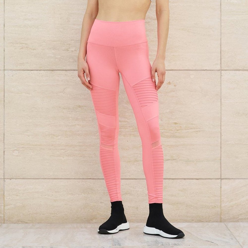ALO Yoga Pink Ribbed High-Waist Leggings